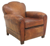 FRENCH ART DECO COGNAC LEATHER
