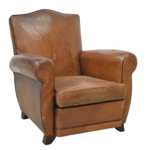 FRENCH ART DECO LEATHER LOW CLUB