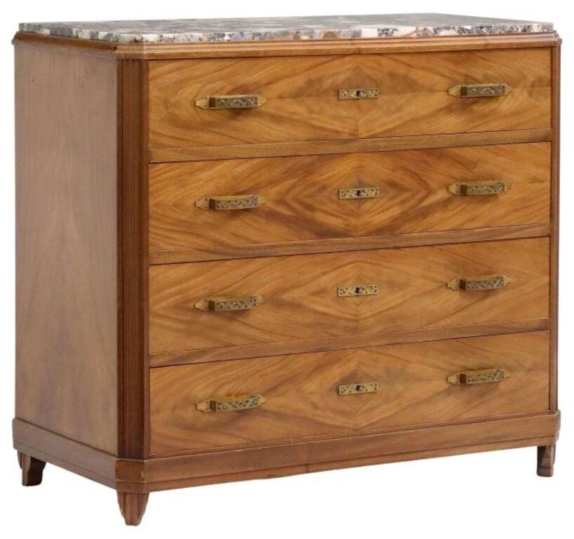 FRENCH ART DECO MARBLE-TOP WALNUT