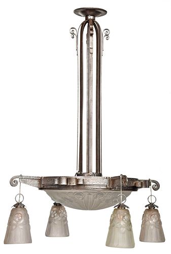FRENCH ART DECO STEEL AND FROSTED