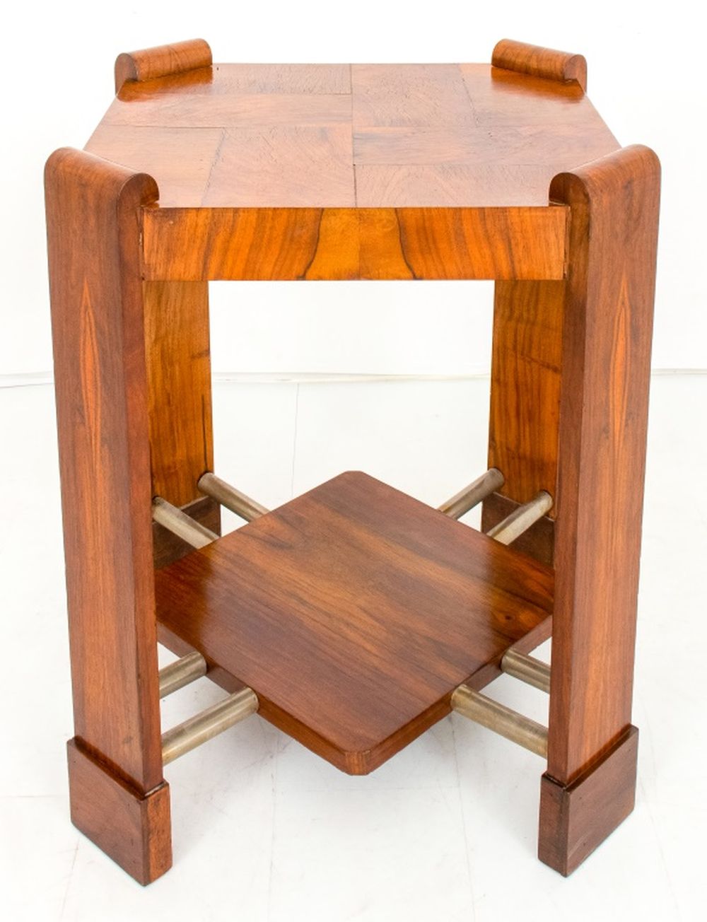 FRENCH ART DECO WALNUT & STEEL LAMP