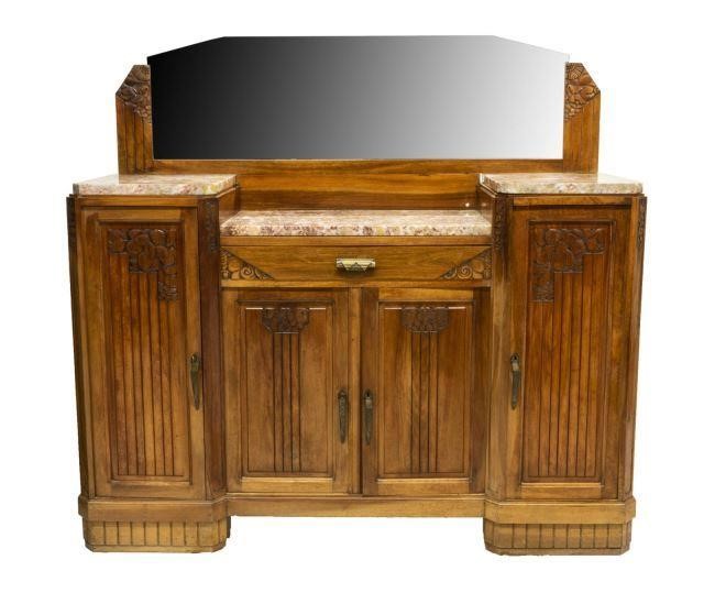 FRENCH ART DECO WALNUT & MARBLE