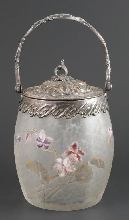 FRENCH ART GLASS BISCUIT JAR