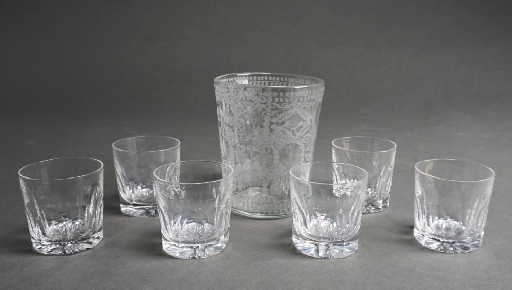 FRENCH ART GLASS VASE AND SET OF