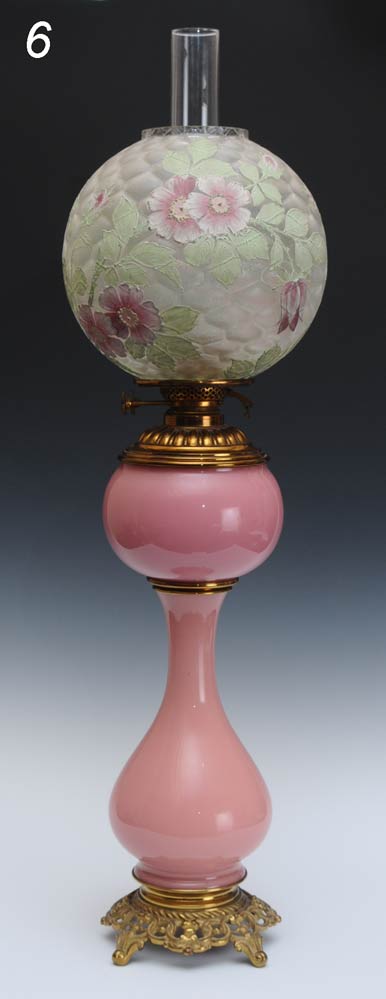 French Banquet Lamp with pink glass
