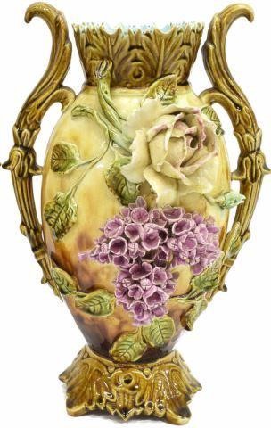 FRENCH BARBOTINE MAJOLICA FLOWER