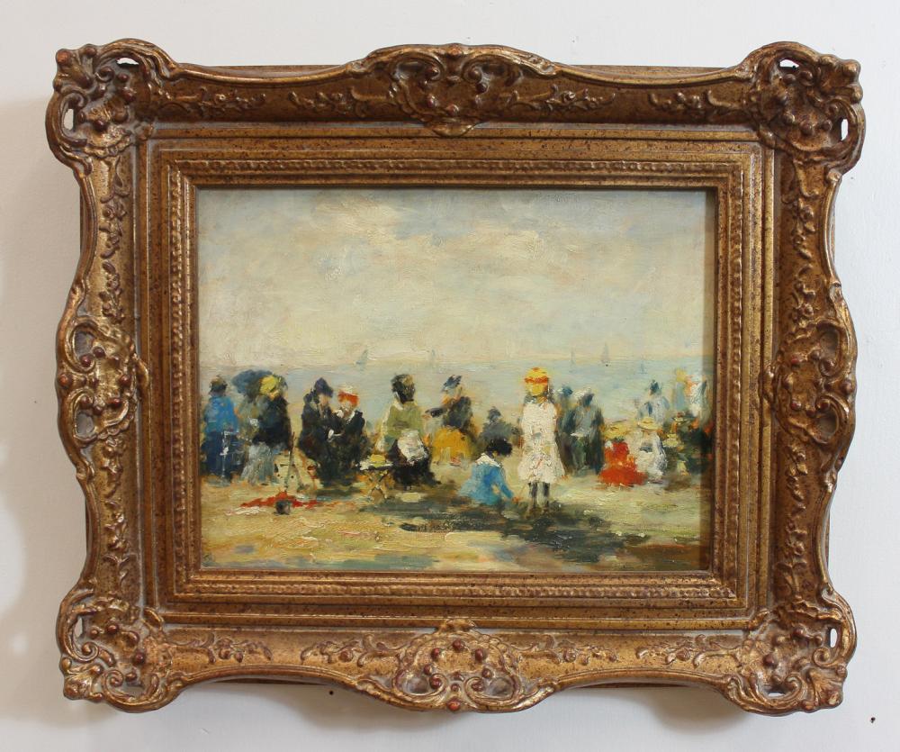 FRENCH BEACHGOERS, OIL ON