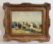 FRENCH BEACHGOERS, OIL ON CANV