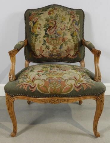 FRENCH BEECH FRAMED FAUTEUIL, CA.