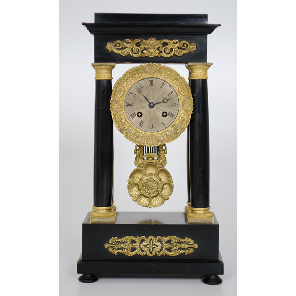 French Black Wood Portico Clock