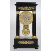 French Black Wood Portico Cloc