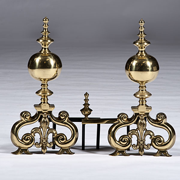 French Brass Andirons French 20th