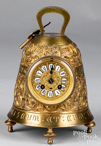 FRENCH BRASS BELL NOVELTY CLOCK,