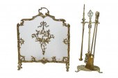 FRENCH BRASS FIRE SCREEN WITH