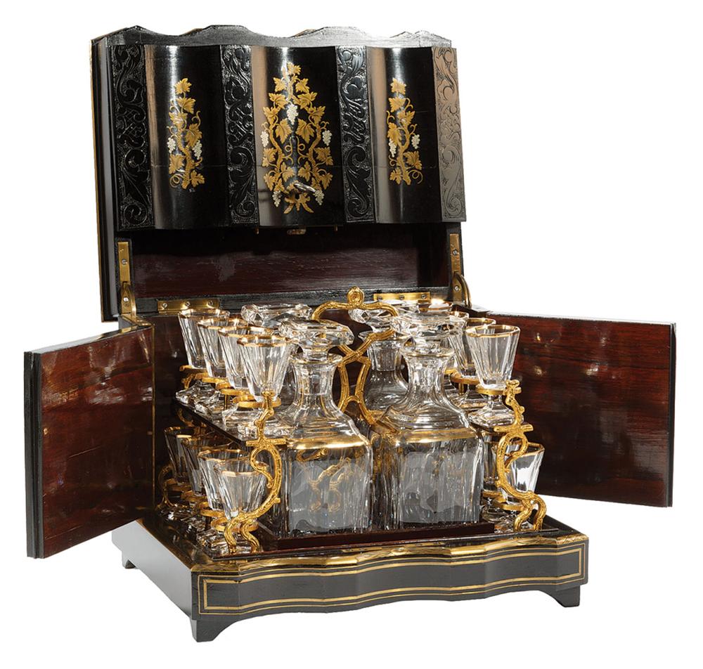 FRENCH BRASS INLAID EBONIZED CAVE A