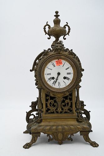 FRENCH BRASS MANTEL CLOCK, HAVING
