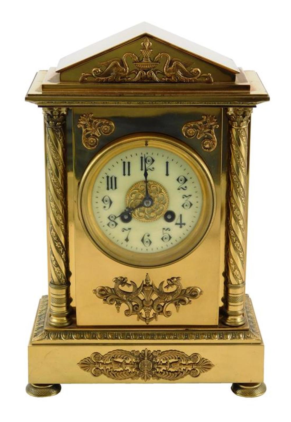 FRENCH BRASS MANTLE CLOCK, 20TH