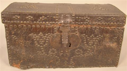FRENCH BRASS MOUNTED LEATHER