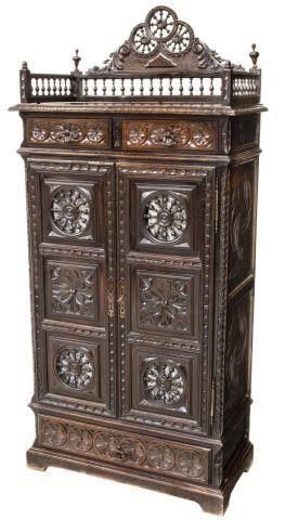 FRENCH BRETON CARVED DARK OAK