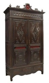FRENCH BRETON CARVED OAK ARMOI