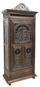 FRENCH BRETON CARVED OAK BONNE