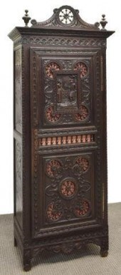 FRENCH BRETON CARVED OAK SINGL