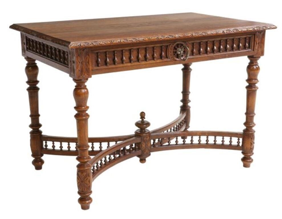 FRENCH BRETON CARVED OAK SPINDLED