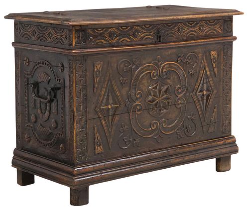 FRENCH BRETON CARVED OAK STORAGE