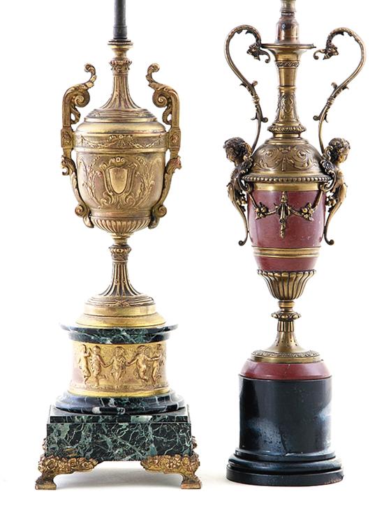 French bronze and marble urns