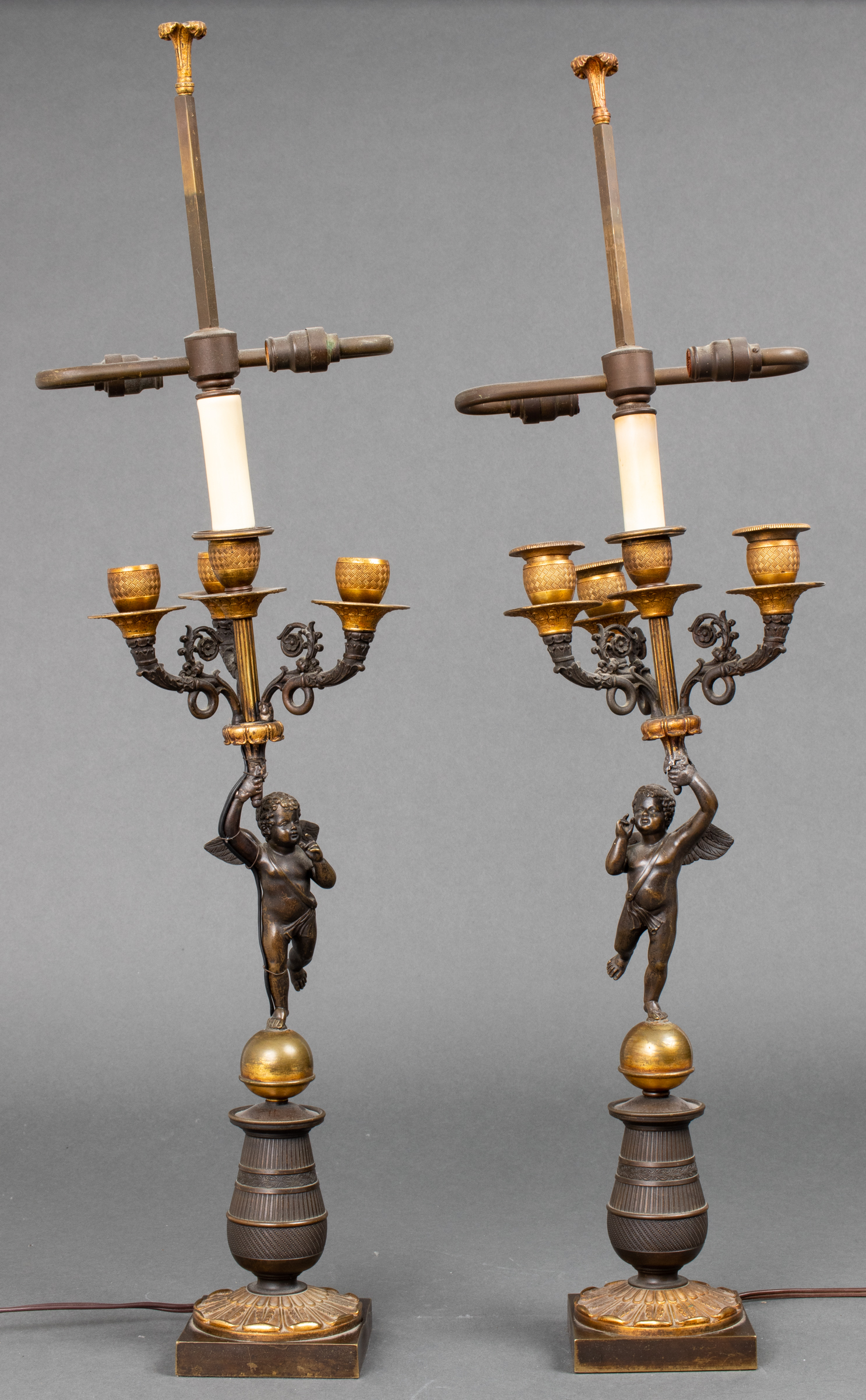 FRENCH BRONZE CHERUB CANDELABRA /