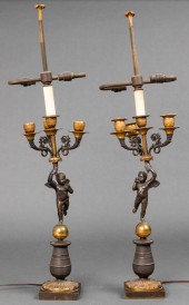 FRENCH BRONZE CHERUB CANDELABR