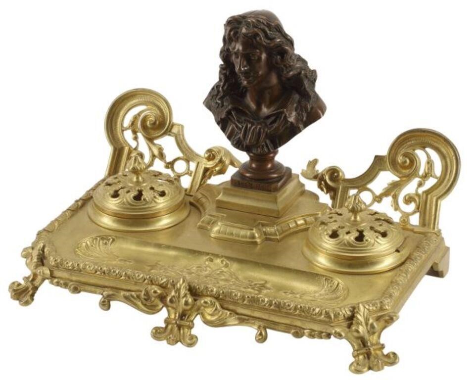 FRENCH BRONZE DOUBLE INKWELL