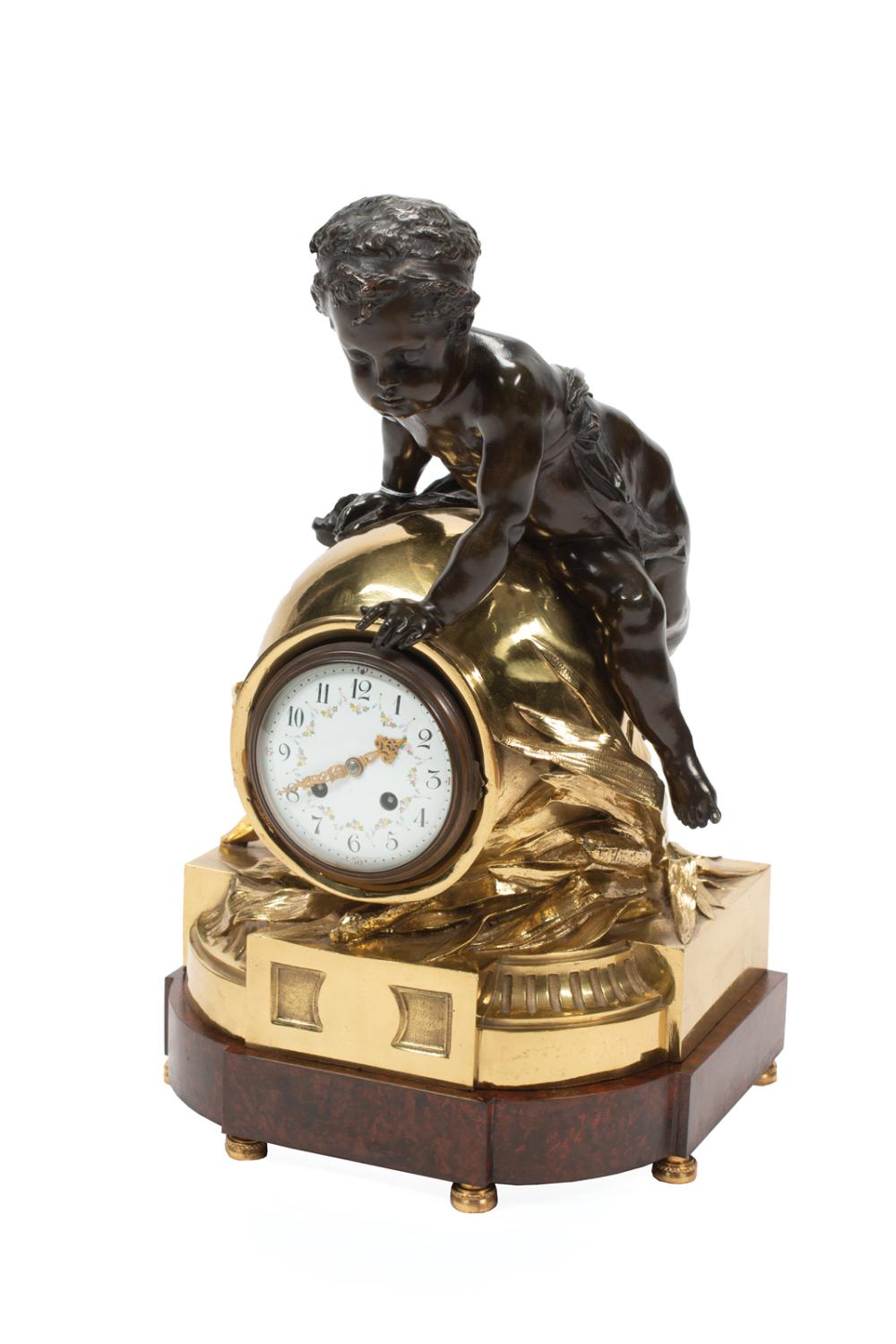 FRENCH BRONZE FIGURAL CLOCKFrench