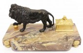 FRENCH BRONZE LION MARBLE ENCR