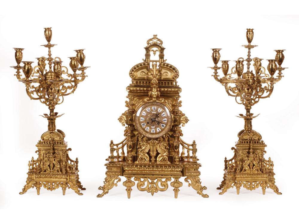 FRENCH BRONZE THREE-PIECE CLOCK