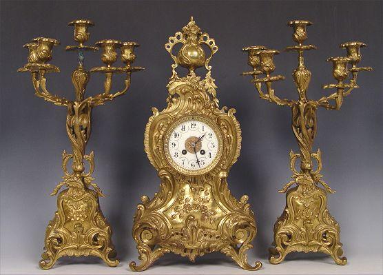 FRENCH BRONZED CLOCK GARNITURE: