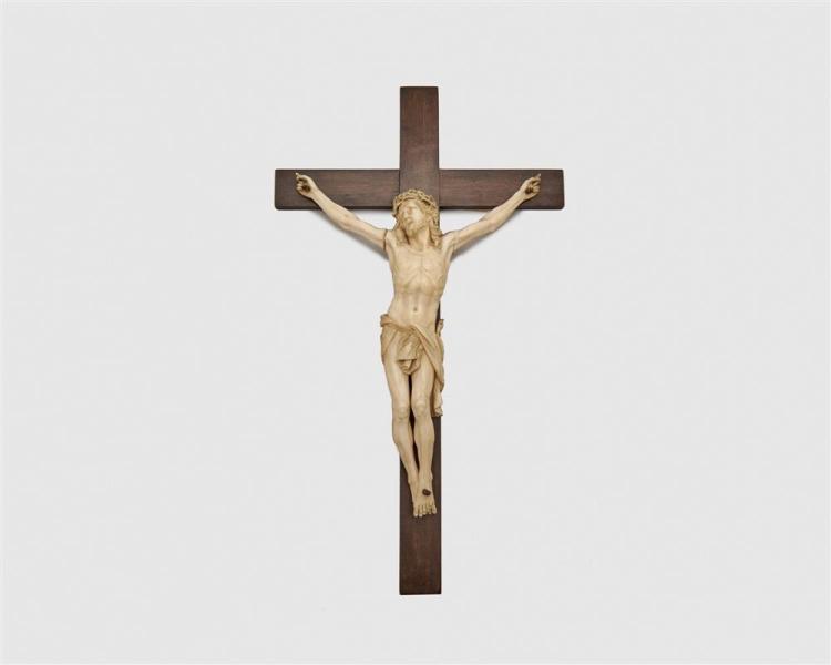 FRENCH CARVED IVORY CRUCIFIX,