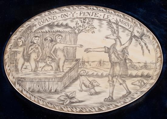 French carved ivory scrimshaw