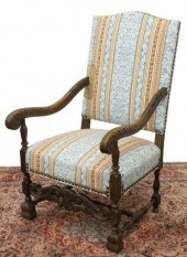 FRENCH CARVED OAK HIGHBACK FAU