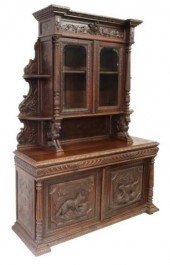 FRENCH CARVED OAK HUNT SIDEBOA