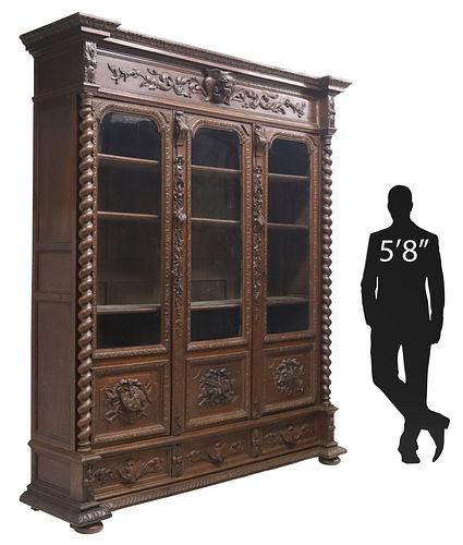 FRENCH CARVED OAK LIBRARY TRIPLE