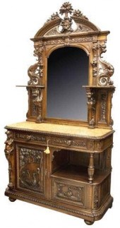 FRENCH CARVED OAK MIRRORED MAR