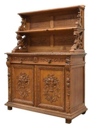 FRENCH CARVED OAK SIDEBOARD