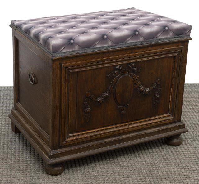 FRENCH CARVED OAK TRUNK FASHIONED