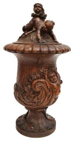 FRENCH CARVED OAK URN W/