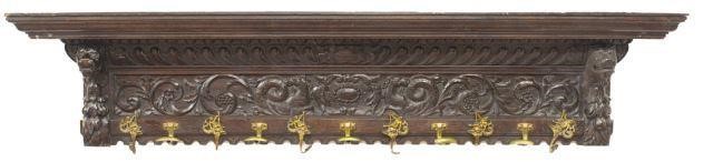 FRENCH CARVED OAK WALL-MOUNTED COAT