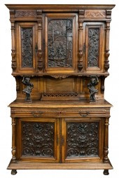 FRENCH CARVED WALNUT & BRONZE