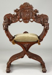 French Carved Walnut Chair 19t