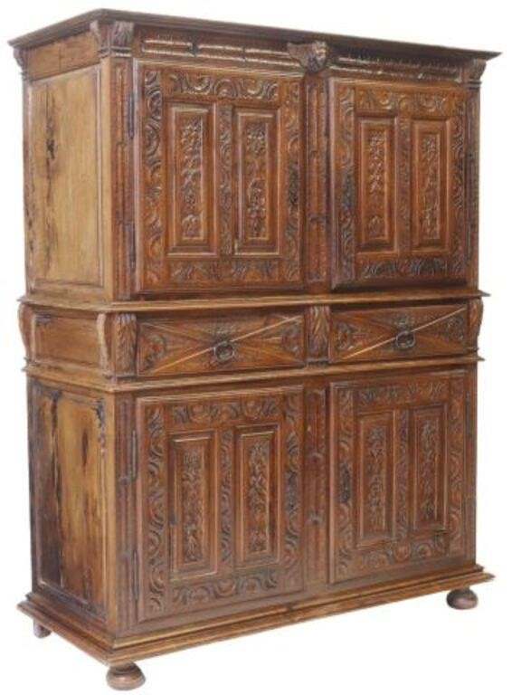 FRENCH CARVED WALNUT CUPBOARD/