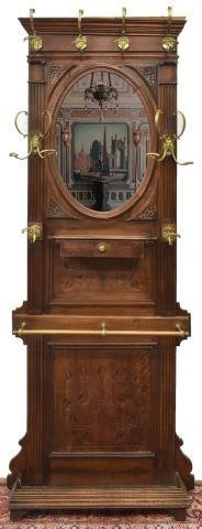 FRENCH CARVED WALNUT HALL TREE &